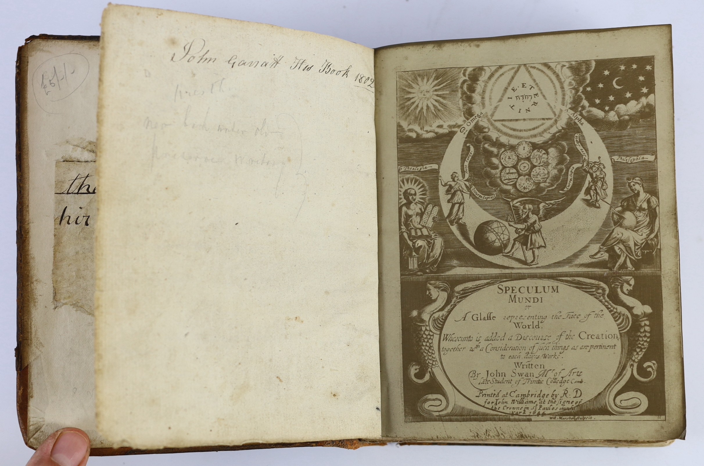 Swan, John - Speculum Munda or, a Glass Representing the Face of the World, 2nd edition, 4to, calf rebacked, facsimile title, Roger Daniel Printer, Cambridge, 1643 and Brewster, David - The Life of Sir Isaac Newton, 12mo